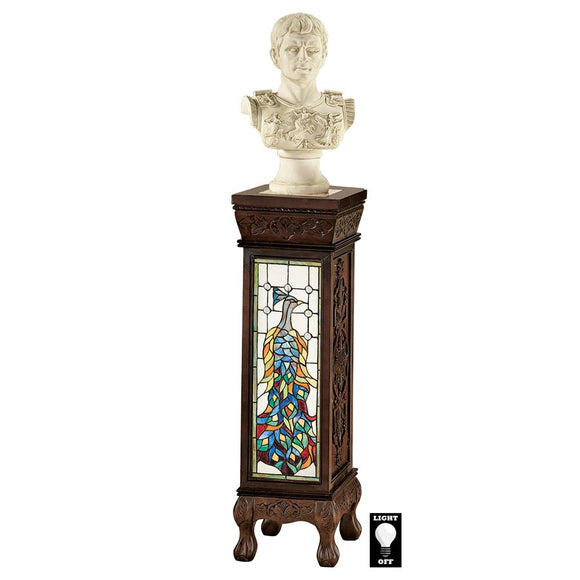 Peacock Stained Glass Display Pedestal Nightstand 35H x 10W