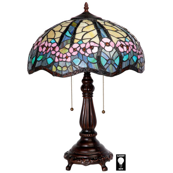 Pink Primrose Tiffany Style Stained Glass Table Lamp 23H x 16W