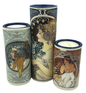 Mucha Portraits of Women Ceramic Tealight Candleholder Set of Three 5.9H