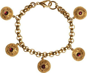 Greek Motif Five Charms Bracelet with Garnets