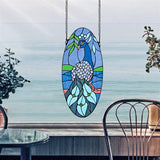 Majestic Peacock Blue Oval Stained Glass Window 24H x 11W