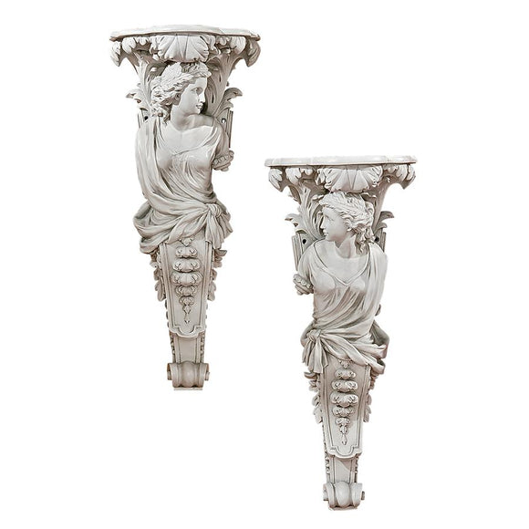 French Baroque Pair Wall Sculptures Nymphs Set of Two 28H