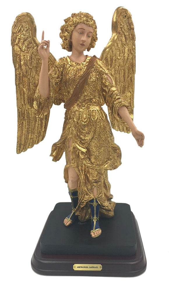 Archangel Raphael Angel of Healing with Comforting Expression Statue Large Gold Leaf 14H