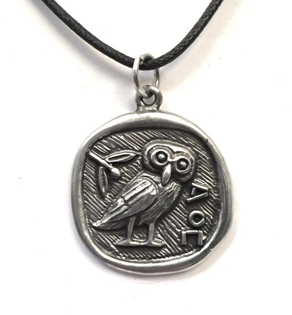 Museumize:Athena Minerva Owl Coin Shaped Pendent Necklace Unisex 1L