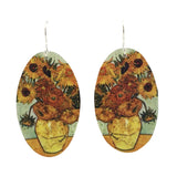 Van Gogh Sunflowers Orange Oval Handmade Aluminum Artisan Earrings 1.75L
