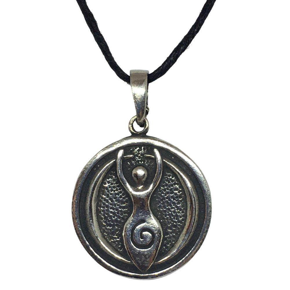 Spiral Goddess Earth Mother Round Pendant Pewter Unisex Necklace 1H - Museumize.com