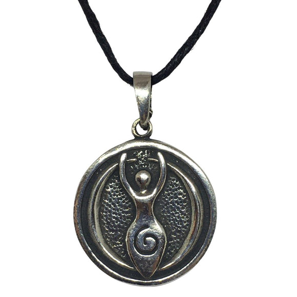 Spiral Goddess Earth Mother Round Pendant Pewter Unisex Necklace 1H