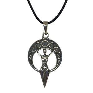 Moon Goddess Earth Mother Pendant Pewter Unisex Necklace 1.25H