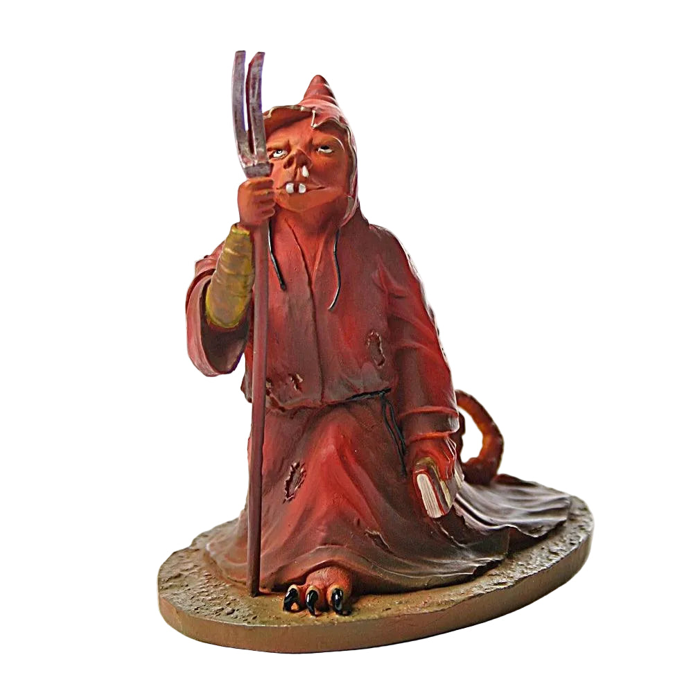 Grunewald Hooded Figure Beast resin figurine, side view showing talon feet and torn robe detail