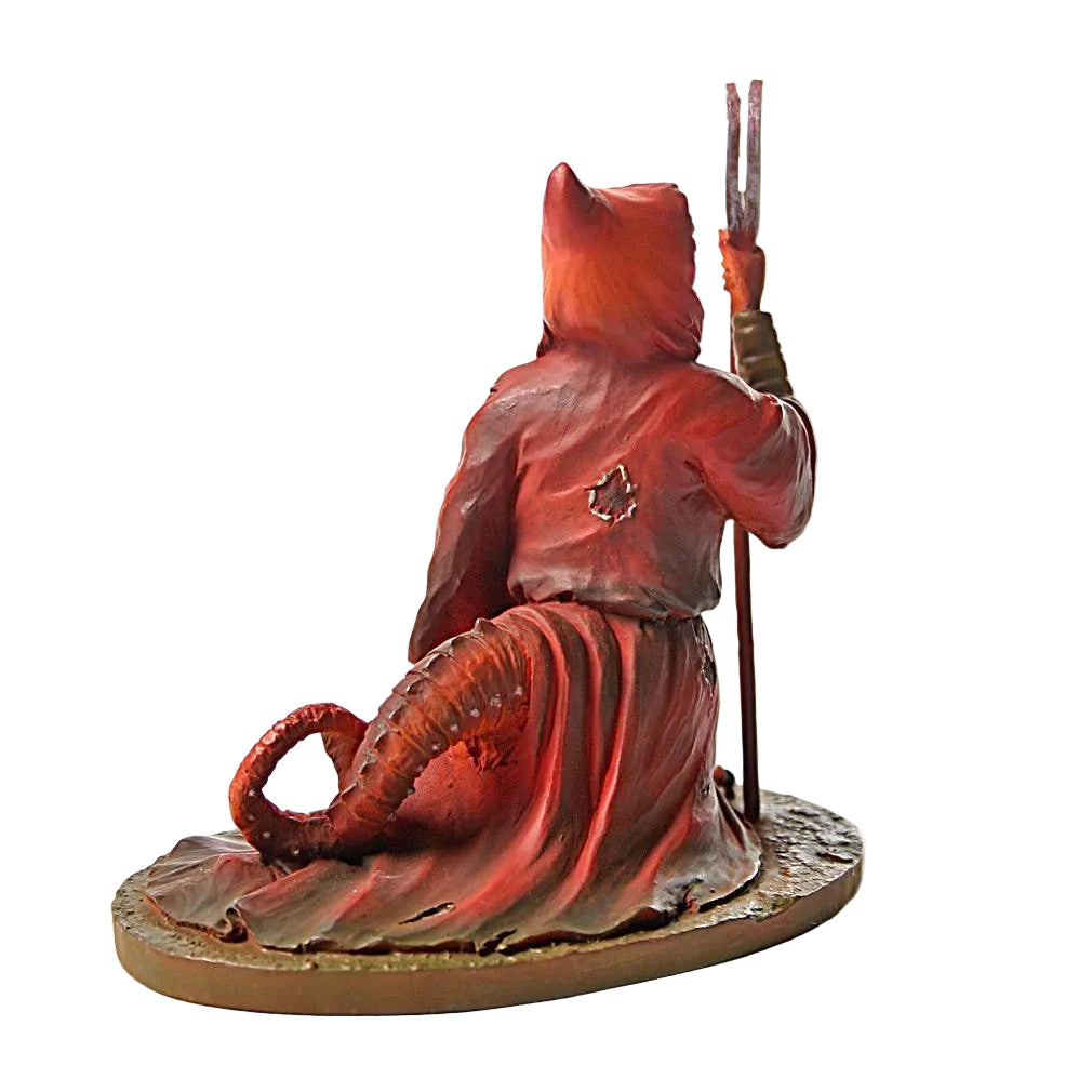 Isenheim Altarpiece Hooded Figure Beast statue back view showing coiled tail and robe hole