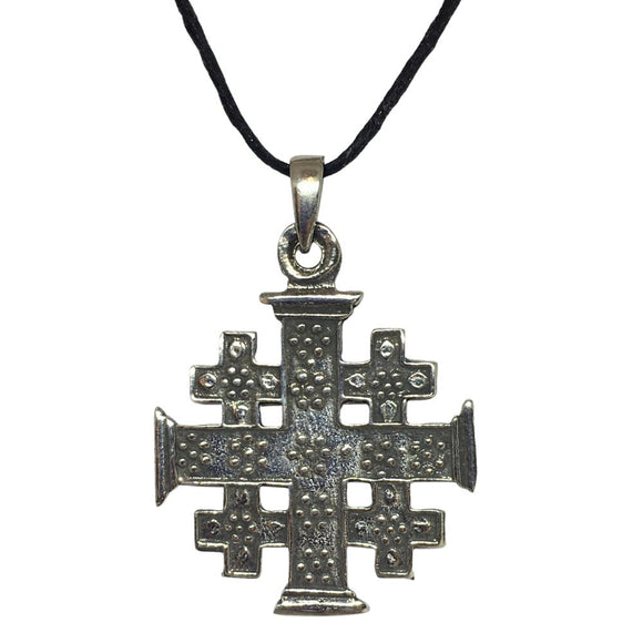 Cross of Jerusalem Four Arms with Eight Points Pendant Pewter Unisex Charm Necklace 1.5L