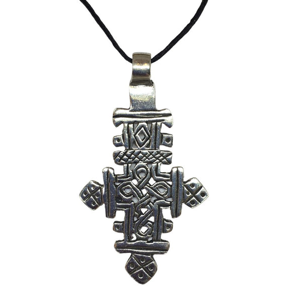 Ethiopian Cross Four Directions Pendant Pewter Unisex Charm Necklace 2.4L