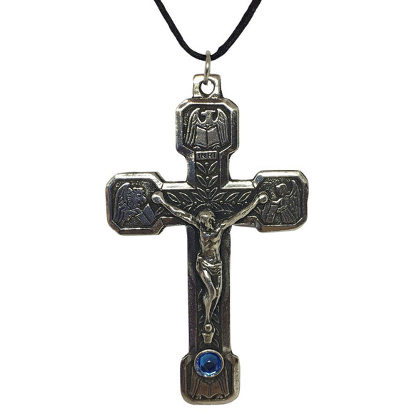 Renaissance Crucifix Cross Two-Sided Pendant Pewter Unisex Charm Necklace 2.75L