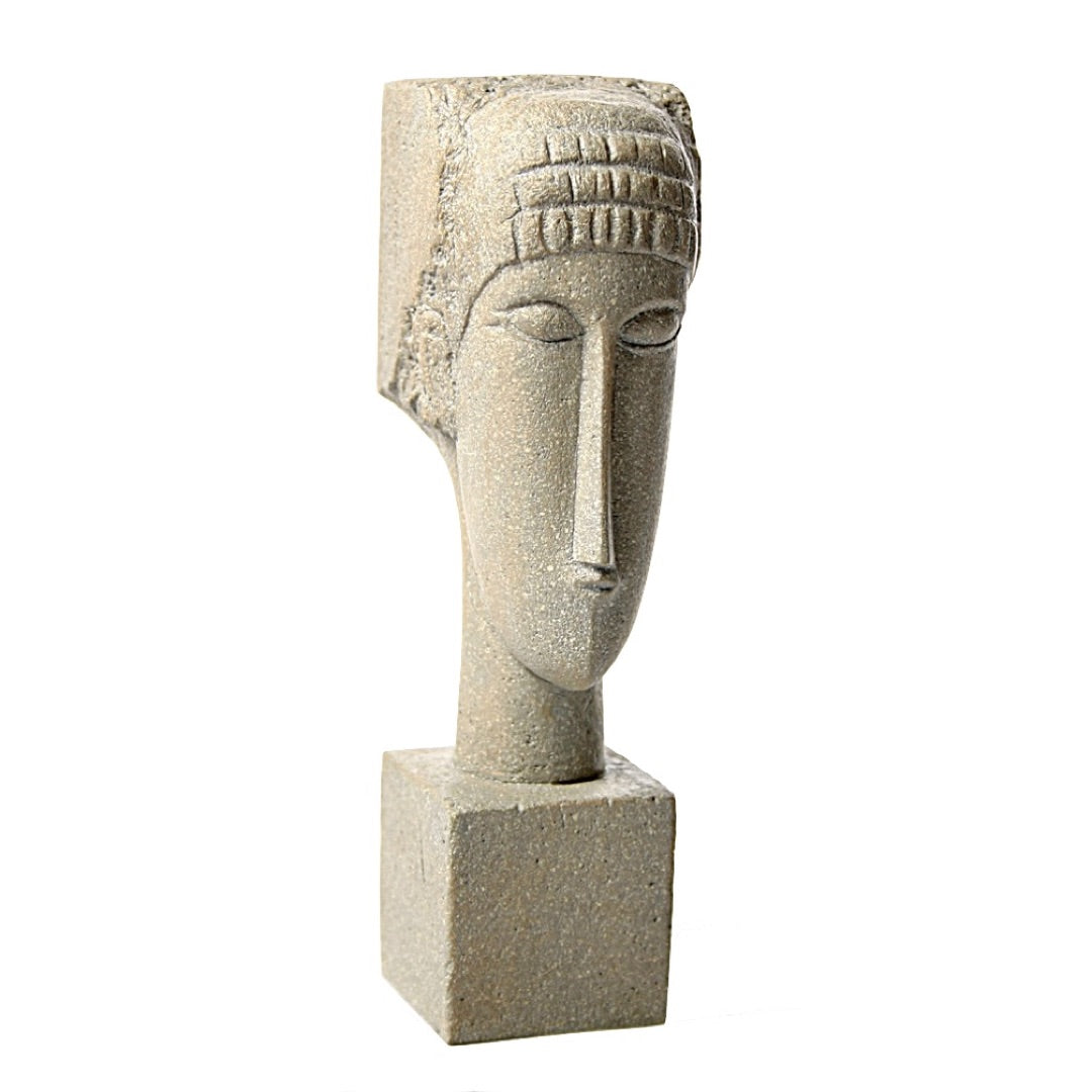 cubic female head statue inspired by Amedeo Modigliani sculpture
