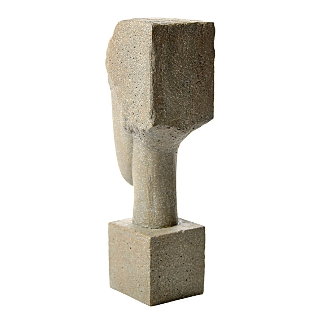 back view of Modigliani Female Head Block Elongated Statue 7.5H, museum replica