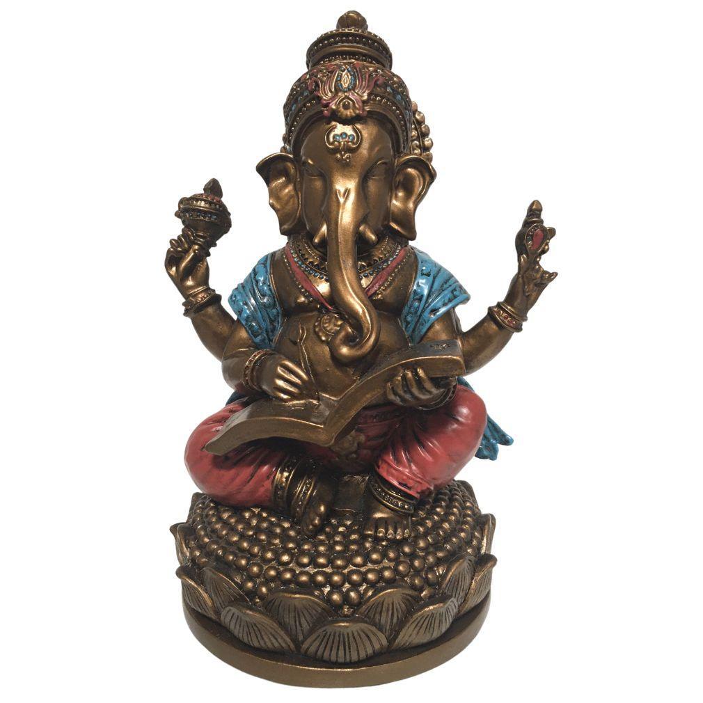 Ganesh Writing the Mahabharata Hindu Statue Bronze Finish 6.75H - Museumize.com