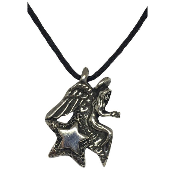 Angel of Miracles with Star Pendant Pewter Unisex Charm Necklace 0.9H