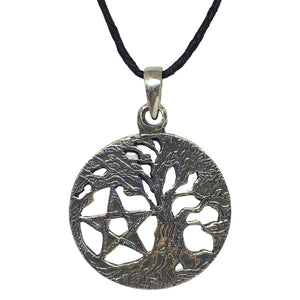 Pentacle of Tree of Life Round Wiccan Sorcery Unisex Pewter Pendant Charm Necklace 1.1L