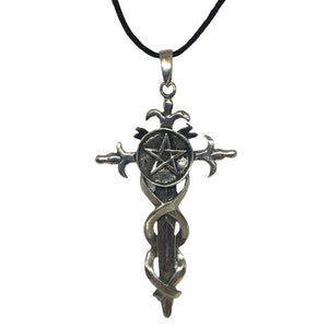 Pentacle of Sword Wiccan Sorcery Unisex Pewter Pendant Necklace 2.5L