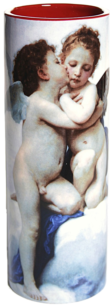 Two Cupids Babies with Wings Angels Ceramic Flower Bud Museum Vase 7.75H