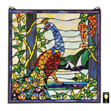 Peacock Bird in Garden Multicolor Stained Glass Window 22.5H