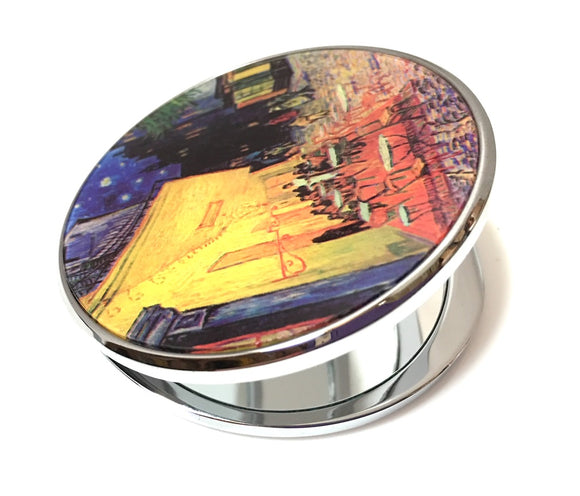Van Gogh Cafe Terrace Purse Handbag Cosmetic Magnification Mirror 2.75H - multicolor