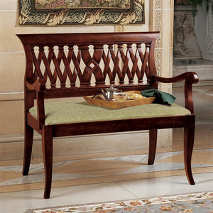 Sitting Bench The Wren Mahogany Entry Handcarved Wood X Back Pattern 40W