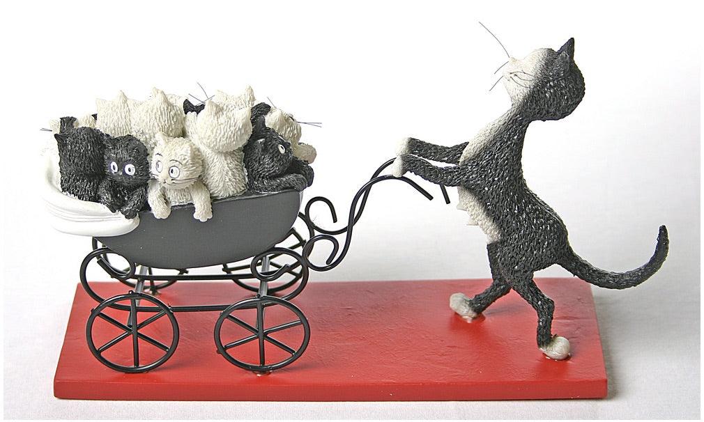 Proud Cat Mom Pushes Carriage Filled with Kittens Le Landeau by Dubout 8L - Museumize.com