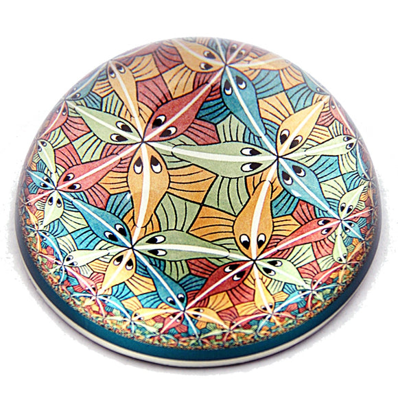 Escher Tessellations Fishes Circle Limit III Glass Dome Desktop Paperweight 3W