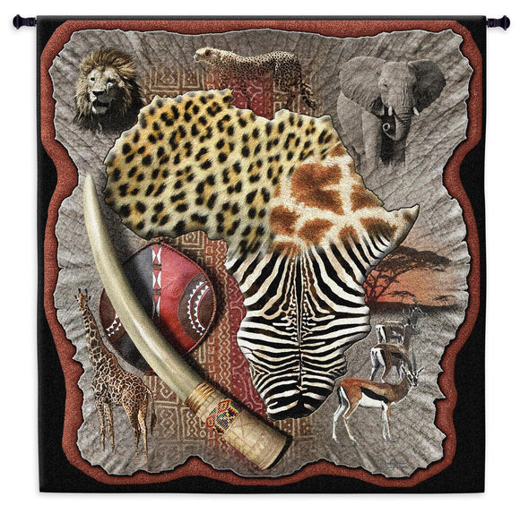 Africa Continent Animals Tusk Patterns Black Brown African Woven Wall Tapestry 52x47