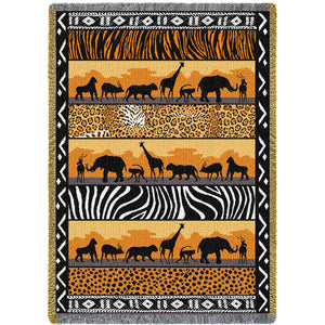 African Animals In The Wild Safari Woven Tapestry Throw Blanket with Fringe Cotton 70x50