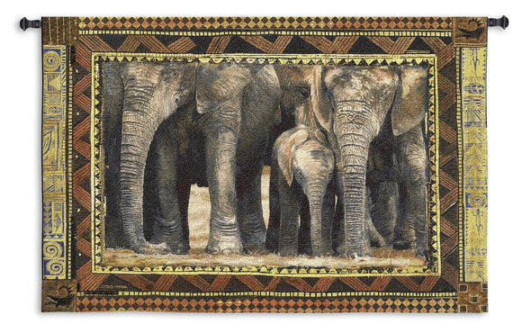 Elephants with Calfs African Animals Brown Black Woven Wall Tapestry 53x38