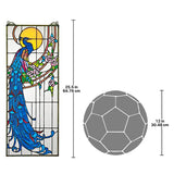 Peacock at Sunset Blue Yellow Stained Glass Window 25.5H x 10W