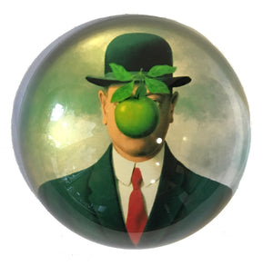 Magritte Bowler Man Green Apple Son of Man Surrealism Glass Dome Desk Paperweight 3W
