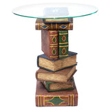Library Books Stack Volumes Sculpture Side Table with Glass 20.5H