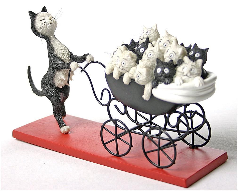 Proud Cat Mom Pushes Carriage Filled with Kittens Le Landeau by Dubout 8L - Museumize.com