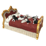 Dubout Cats with Many Kittens Sleeping on Gold and Red Fancy Bed Figurine Statue 8.5L