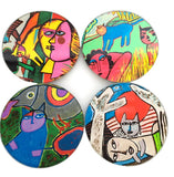 Corneille Cat Paintings Bold Colors Dream Bar Drink Glass Coasters Set of 4