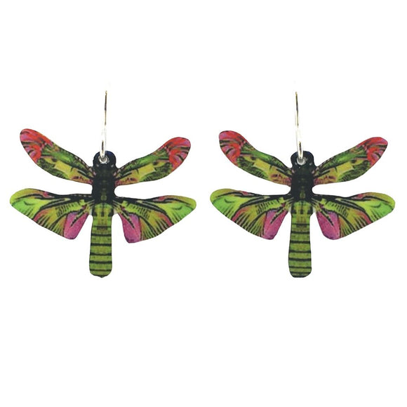 Dragonfly Shaped Green Handmade Artisan Earrings 1.25L