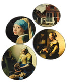 Vermeer Paintings Glass Drink Bar Coffee Table Coasters Set of 4 with Storage Stand