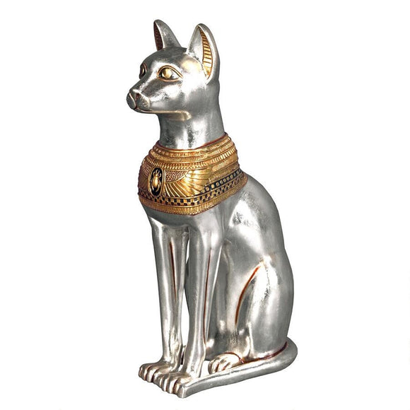 Egyptian Cat Goddess Bastet Large Statue Silver Gold 29.5H