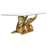 Sphinx Golden Egyptian Glass Topped Sculptural Coffee Table 18.5H