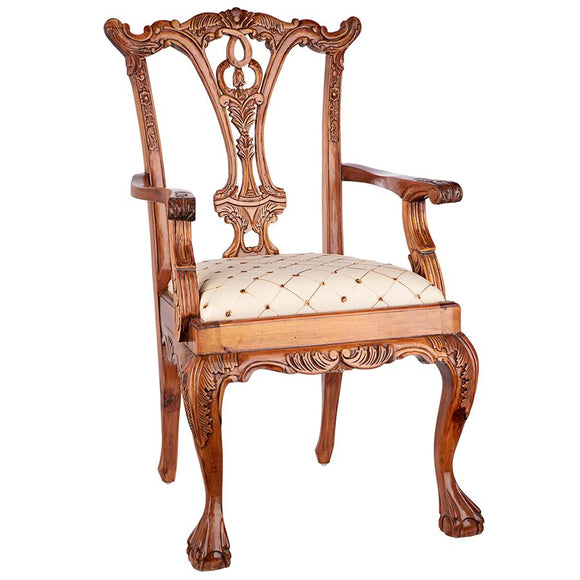 English Chippendale Arm Chair Light Wood Ornate Elegant Delicate 39.5H