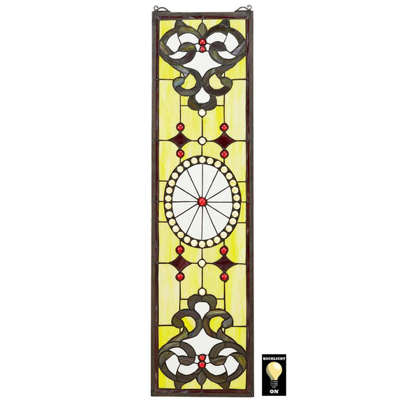 Belvedere Victorian Yellow Rectangle Stained Glass Window 36.5H x 9.5W