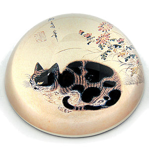 Black and Tabby Cat Korean Drawing Glass Dome Paperweight by Sang-Byeok 3W