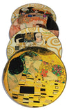 Klimt Paintings Glass Drink Bar Coffee Table Coasters Set of 4 with Storage Stand
