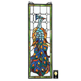 Pleasant Peacock Blue Multicolor Stained Glass Rectangle Window 21H x 7W