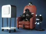 Cats Watching Horror Movie on TV Statue Set by Dubout 5.75H