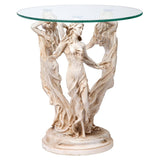 Three Muses Women Dancing Greek Glass Topped Sculptural Side Table 20H