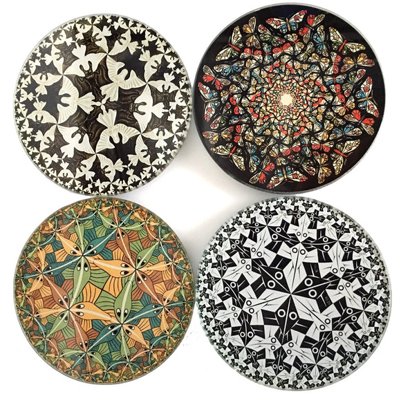 Escher Tessellations Circles Geometric Bar Drink Glass Coasters Set of 4